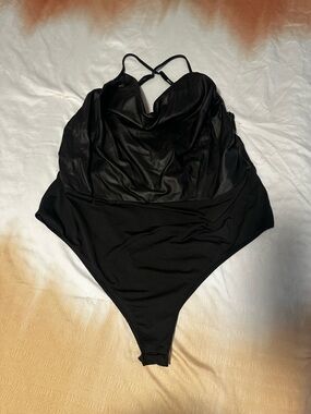 Shein Black Faux Leather Body Suit 4X
